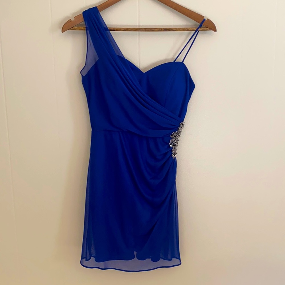 Cache Royal Blue One-Shoulder Mini Dress